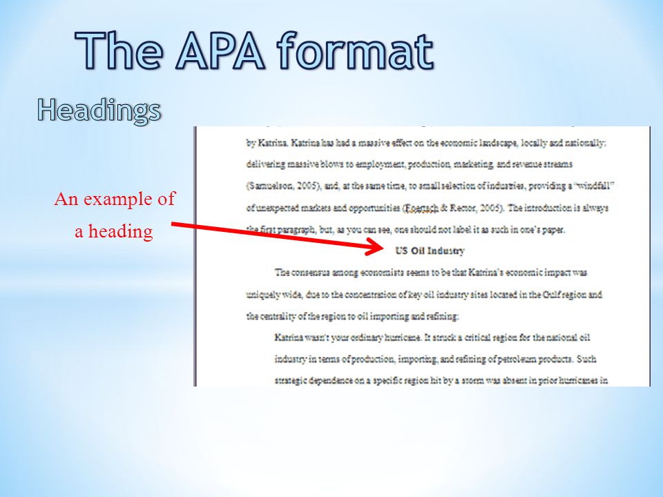 Apa format outlet heading example